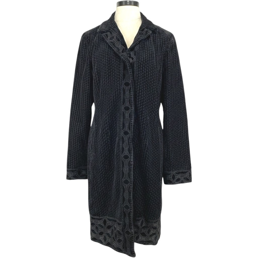 Tahari Womens Black Velvet Embroidered Duster Coat Jacket Stevie Nicks Goth Long